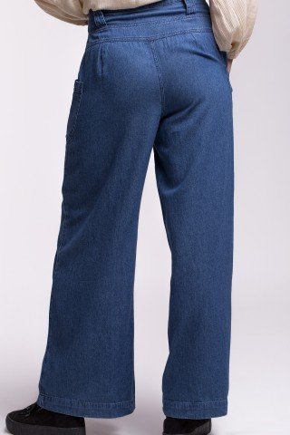 Pantaloni largi denim subtire cu talie inalta