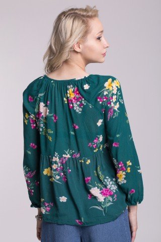 Bluza verde inchis din vascoza cu imprimeu floral