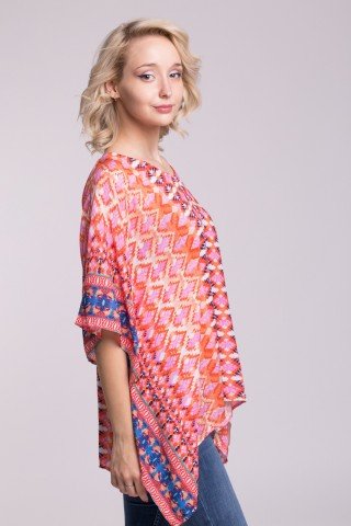 Bluza tip poncho multicolor cu imprimeu geometric