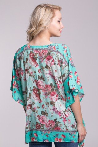 Bluza tip poncho verde deschis cu imprimeu floral