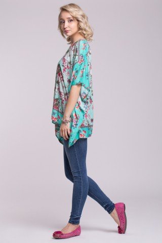 Bluza tip poncho verde deschis cu imprimeu floral