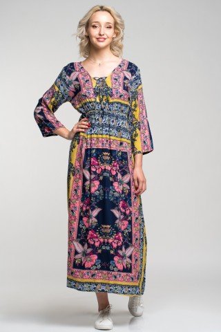 Rochie lunga boho cu imprimeu etnic Angy