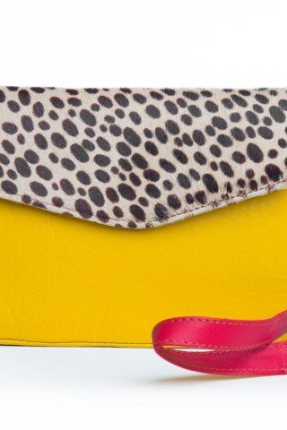 Geata dreptunghiulara din piele multicolora cu blana si animal print