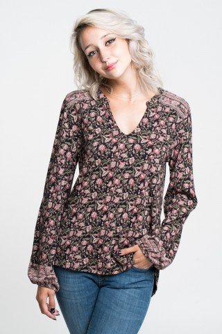 Bluza asimetrica vaporoasa cu imprimeu floral