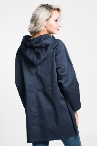 Geaca oversized bleumarin cu gluga, fermoar si buzunare ample