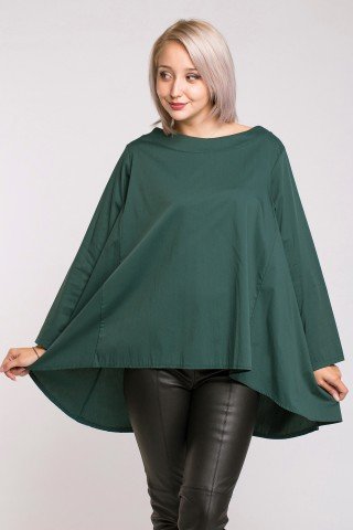 Bluza asimetrica poplin verde inchis cu pliuri pe spate