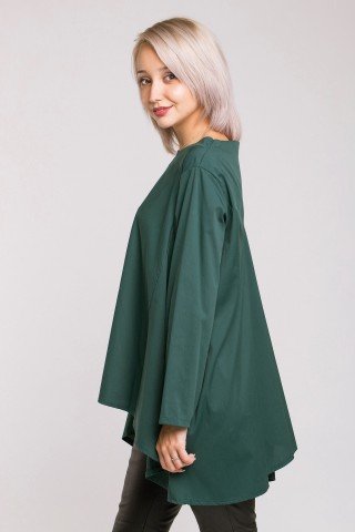 Bluza asimetrica poplin verde inchis cu pliuri pe spate