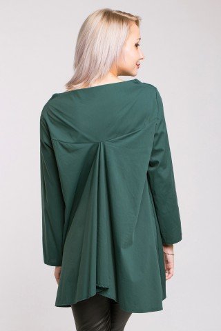 Bluza asimetrica poplin verde inchis cu pliuri pe spate