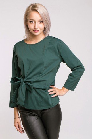 Bluza din poplin verde inchis cu funda dreapta Lulu