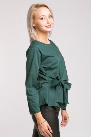 Bluza din poplin verde inchis cu funda dreapta Lulu