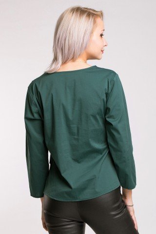 Bluza din poplin verde inchis cu funda dreapta Lulu