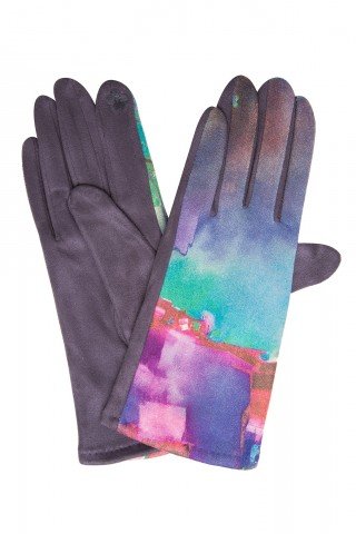 Manusi elegante mov cu imprimeu multicolor si broderie index