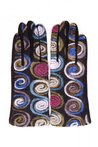 Manusi elegante negre motive multicolore lana