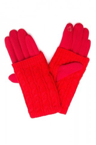 Manusi rosii touch screen cu protectie tricotaj