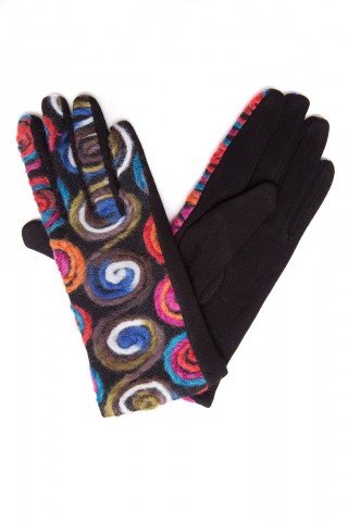 Manusi elegante negre cu spirale multicolore din lana