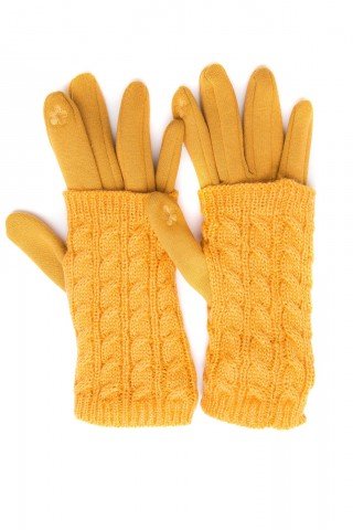 Manusi galbene touch screen cu protectie tricotaj