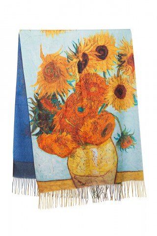 Esarfa casmir cu imprimeu dupa tabloul Sunflowers de Van Gogh