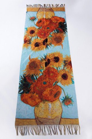 Esarfa casmir cu imprimeu dupa tabloul Sunflowers de Van Gogh