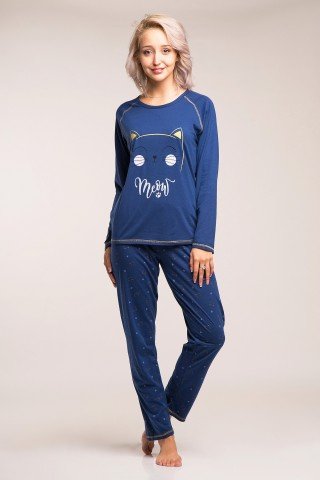 Pijama bleumarin din bumbac Meow