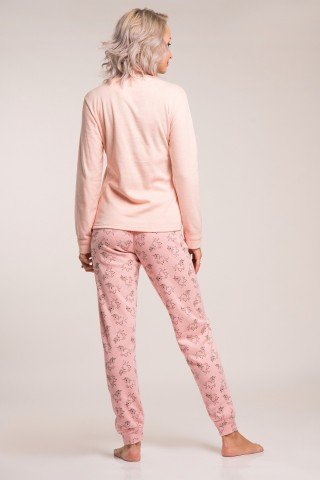 Pijama flausata confortabila cu unicorni culoarea piersicii