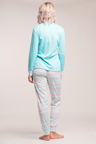 Pijama flausata bleu cu pantaloni multicolori Pinguin Indragostit