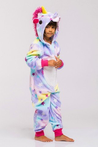 Pijama pufoasa kigurumi Unicorn cu stelute