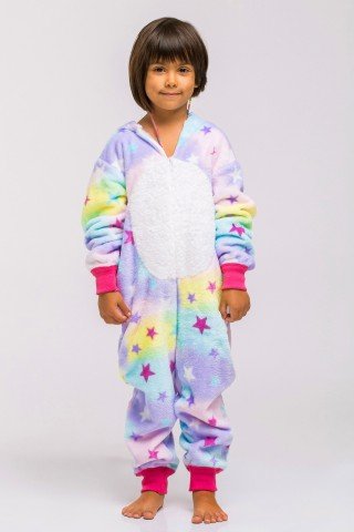 Pijama pufoasa kigurumi Unicorn cu stelute