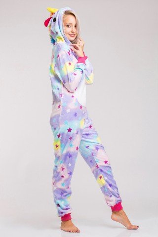 Pijama intreaga multicolora Unicorn cu stelute