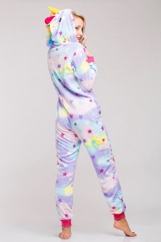 Pijama intreaga multicolora Unicorn cu stelute
