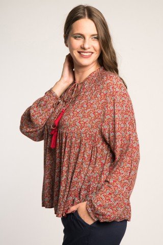 Bluza boho cu imprimeu paisley si ciucuri