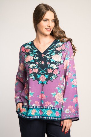 Bluza lila cu imprimeu floral multicolor