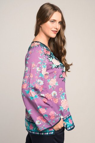 Bluza lila cu imprimeu floral multicolor