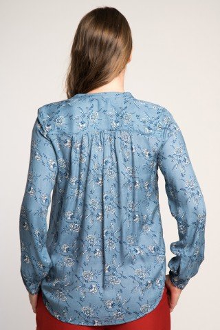 Bluza asimetrica albastra cu imprimeu floral
