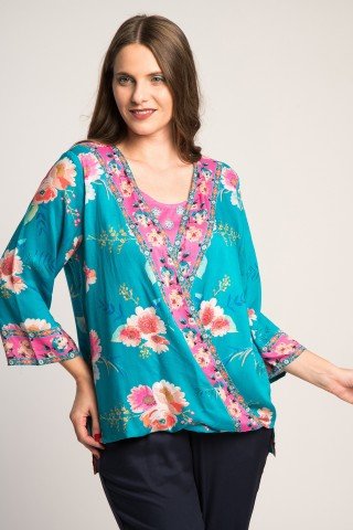 Bluza asimetrica imprimeu floral multicolor