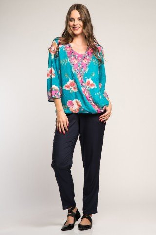 Bluza asimetrica imprimeu floral multicolor