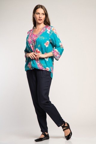 Bluza asimetrica imprimeu floral multicolor