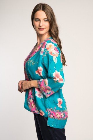 Bluza asimetrica imprimeu floral multicolor