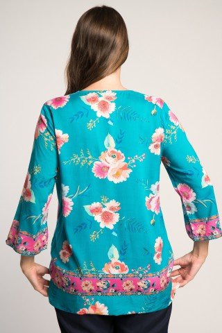 Bluza asimetrica imprimeu floral multicolor