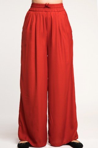 Pantaloni caramizii largi cu elastic in talie
