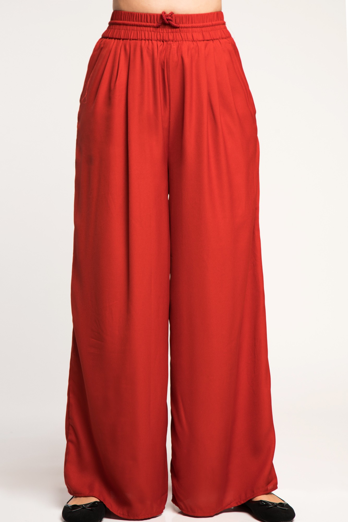 Pantaloni caramizii largi cu elastic in talie