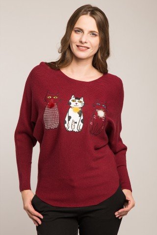 Pulover visiniu cu pisici multicolore Aristocats