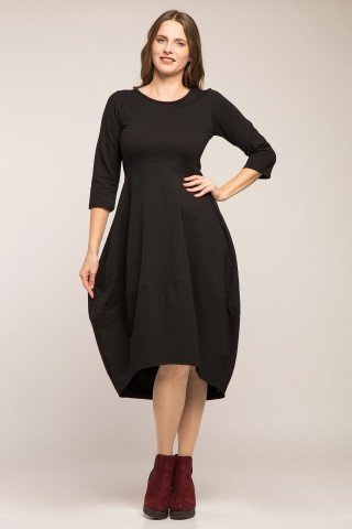 Rochie balon neagra cu maneci trei sferturi