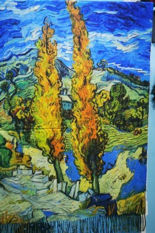 Esarfa din casmir cu imprimeu dupa tabloul Chiparosii de Van Gogh