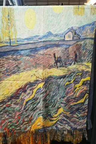 Esarfa din casmir cu imprimeu dupa tablou Van Gogh