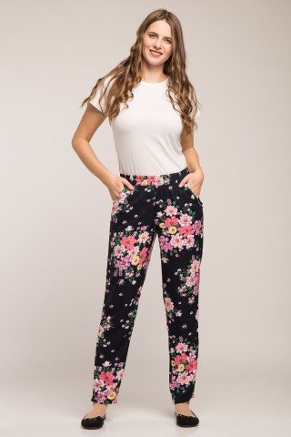 Pantaloni bleumarin cu imprimeu floral