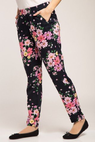 Pantaloni bleumarin cu imprimeu floral