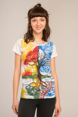 Tricou alb cu maneca scurta cu imprimeu Tree of Life