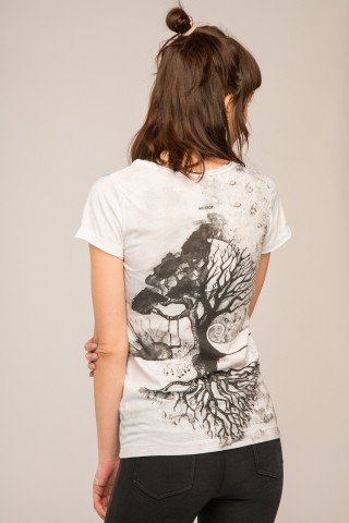 Tricou alb cu maneca scurta cu imprimeu Tree of Life