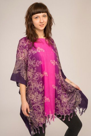 Poncho vascoza cu franjuri Purple Dream