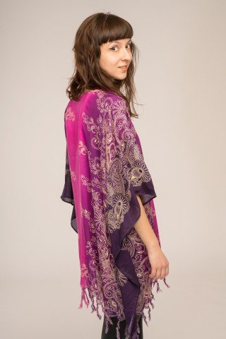 Poncho vascoza cu franjuri Purple Dream